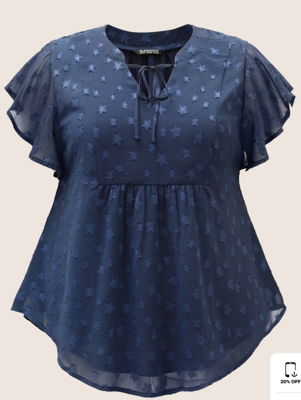 Star Mesh Gathered Ruffle Sleeve Blouse - Picture 5 of 5